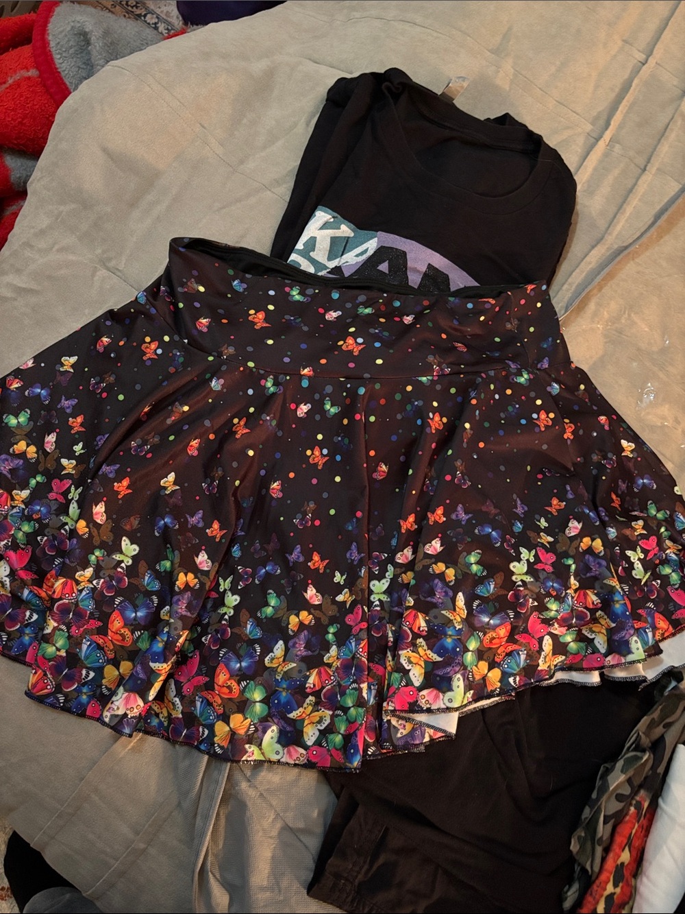 Black Butterfly-Print Skater Swim Skirt - Multicolor